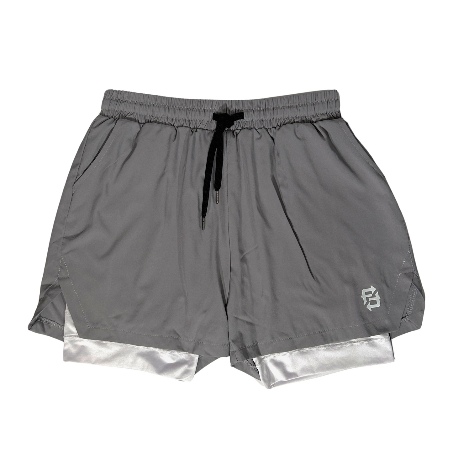 Grey on white FWF premium 2 in 1 compression shorts