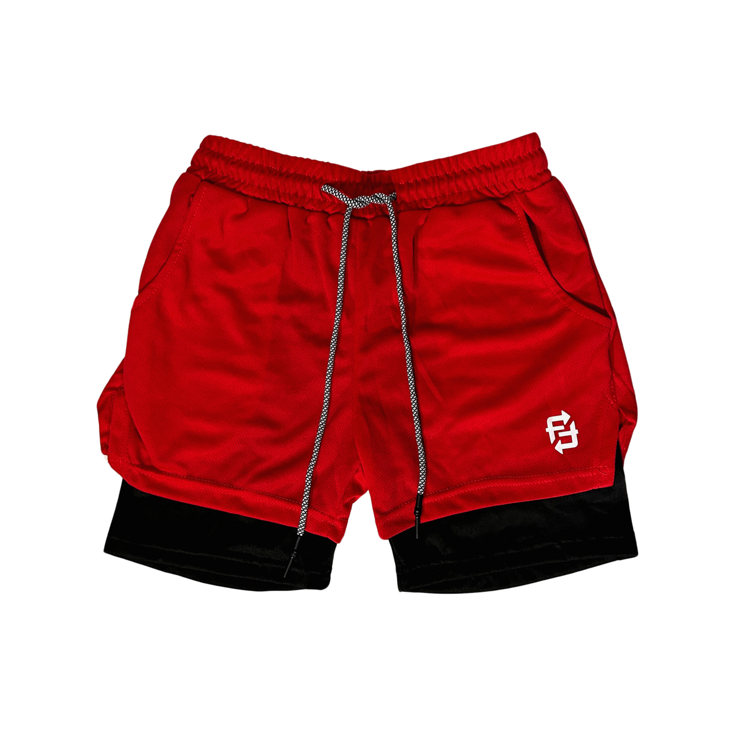 Red on black 2 in 1 FWF compression shorts (classic)