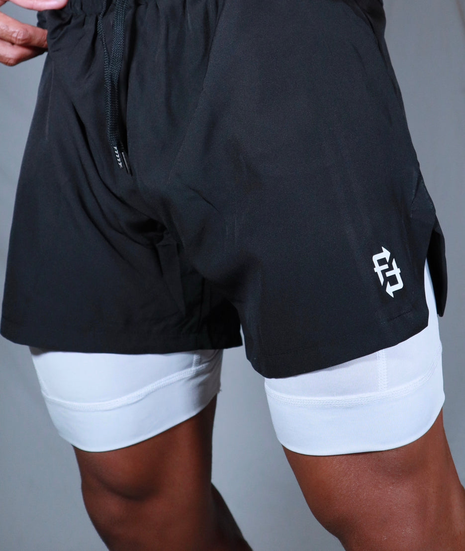 Black on white FWF premium 2 in 1 compression shorts