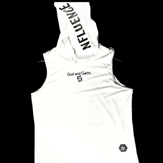 God and Gains sleeveless hoodie (white)